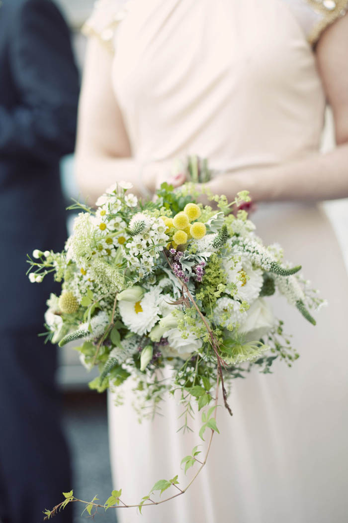 green yellow billy button bouquet